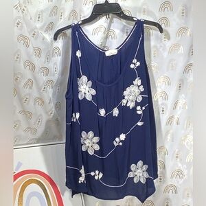 Chic Navy Blue Floral Women's Tank Top